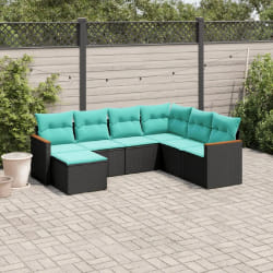 vidaXL Salon de jardin 7 pcs avec coussins noir résine tressée
