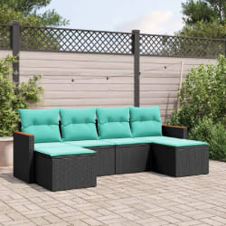vidaXL Salon de jardin 6 pcs avec coussins noir résine tressée