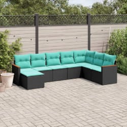 vidaXL Salon de jardin 8 pcs avec coussins noir résine tressée