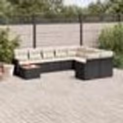 vidaXL Salon de jardin 10 pcs avec coussins noir résine tressée