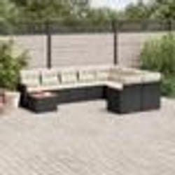 vidaXL Salon de jardin 10 pcs avec coussins noir résine tressée