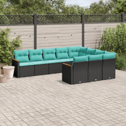 vidaXL Salon de jardin 10 pcs avec coussins noir résine tressée