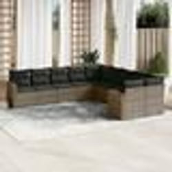 vidaXL Salon de jardin avec coussins 10 pcs gris résine tressée
