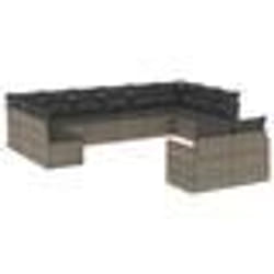 vidaXL Salon de jardin avec coussins 12 pcs gris résine tressée