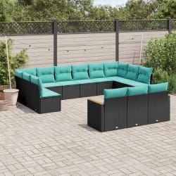 vidaXL Salon de jardin avec coussins 13 pcs noir résine tressée