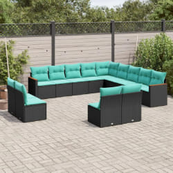 vidaXL Salon de jardin avec coussins 13 pcs noir résine tressée