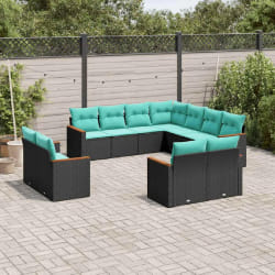 vidaXL Salon de jardin 11 pcs avec coussins noir résine tressée