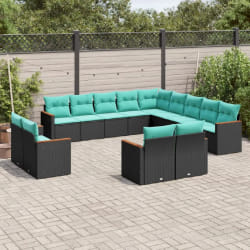 vidaXL Salon de jardin avec coussins 13 pcs noir résine tressée