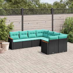 vidaXL Salon de jardin 8 pcs avec coussins noir résine tressée