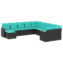 vidaXL Salon de jardin 11 pcs avec coussins noir résine tressée