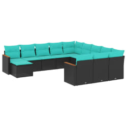 vidaXL Salon de jardin avec coussins 12 pcs noir résine tressée