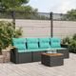 vidaXL Salon de jardin 5 pcs avec coussins noir résine tressée