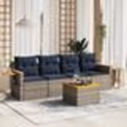 vidaXL Salon de jardin 5 pcs avec coussins gris résine tressée