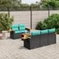 vidaXL Salon de jardin 6 pcs avec coussins noir résine tressée