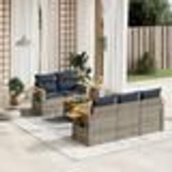 vidaXL Salon de jardin 6 pcs avec coussins gris résine tressée
