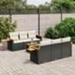 vidaXL Salon de jardin 7 pcs avec coussins noir résine tressée