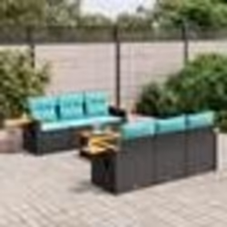 vidaXL Salon de jardin 7 pcs avec coussins noir résine tressée