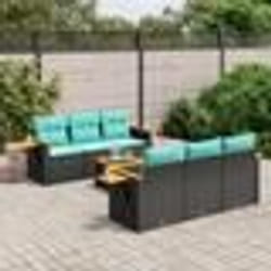 vidaXL Salon de jardin 7 pcs avec coussins noir résine tressée