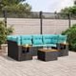 vidaXL Salon de jardin 7 pcs avec coussins noir résine tressée