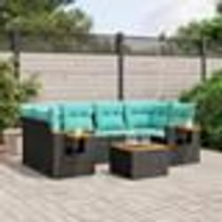 vidaXL Salon de jardin 7 pcs avec coussins noir résine tressée