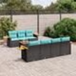 vidaXL Salon de jardin 8 pcs avec coussins noir résine tressée