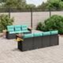 vidaXL Salon de jardin 8 pcs avec coussins noir résine tressée