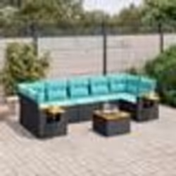 vidaXL Salon de jardin 8 pcs avec coussins noir résine tressée