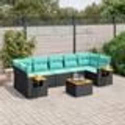 vidaXL Salon de jardin 8 pcs avec coussins noir résine tressée