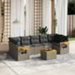 vidaXL Salon de jardin 8 pcs avec coussins gris résine tressée
