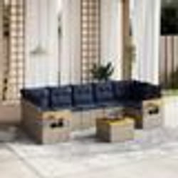 vidaXL Salon de jardin 8 pcs avec coussins gris résine tressée