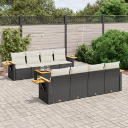 vidaXL Salon de jardin 9 pcs avec coussins noir résine tressée