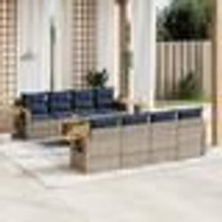 vidaXL Salon de jardin 9 pcs avec coussins gris résine tressée