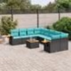 vidaXL Salon de jardin 9 pcs avec coussins noir résine tressée