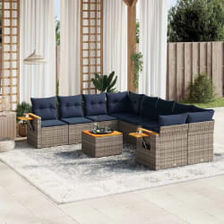 vidaXL Salon de jardin 9 pcs avec coussins gris résine tressée