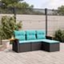 vidaXL Salon de jardin 4 pcs avec coussins noir résine tressée