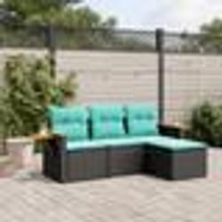 vidaXL Salon de jardin 4 pcs avec coussins noir résine tressée