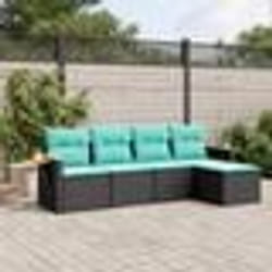 vidaXL Salon de jardin 5 pcs avec coussins noir résine tressée