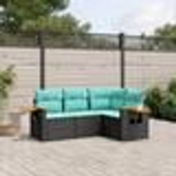 vidaXL Salon de jardin 4 pcs avec coussins noir résine tressée