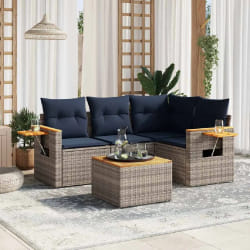 vidaXL Salon de jardin 5 pcs avec coussins gris résine tressée
