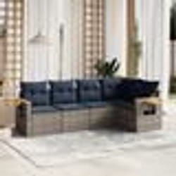 vidaXL Salon de jardin 5 pcs avec coussins gris résine tressée