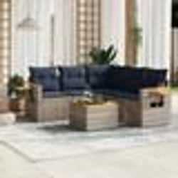 vidaXL Salon de jardin 6 pcs avec coussins gris résine tressée