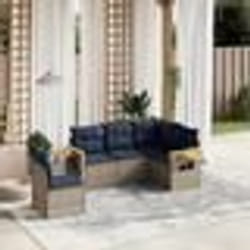 vidaXL Salon de jardin 5 pcs avec coussins gris résine tressée