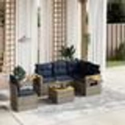 vidaXL Salon de jardin 6 pcs avec coussins gris résine tressée