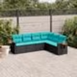 vidaXL Salon de jardin 6 pcs avec coussins noir résine tressée