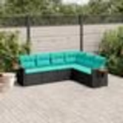 vidaXL Salon de jardin 6 pcs avec coussins noir résine tressée