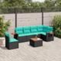 vidaXL Salon de jardin 7 pcs avec coussins noir résine tressée