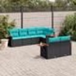 vidaXL Salon de jardin 7 pcs avec coussins noir résine tressée