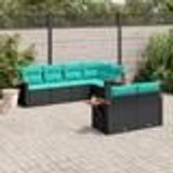 vidaXL Salon de jardin 7 pcs avec coussins noir résine tressée