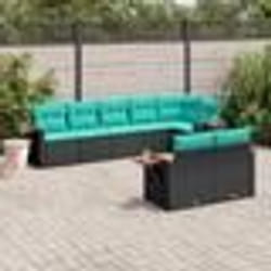 vidaXL Salon de jardin 8 pcs avec coussins noir résine tressée