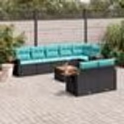 vidaXL Salon de jardin 9 pcs avec coussins noir résine tressée